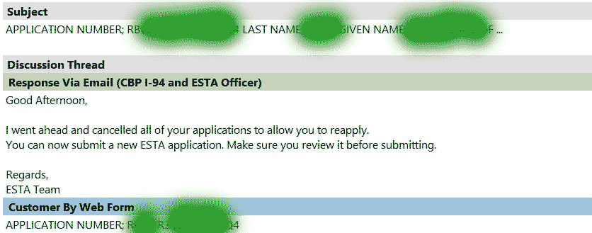 ESTA再申請可能通知